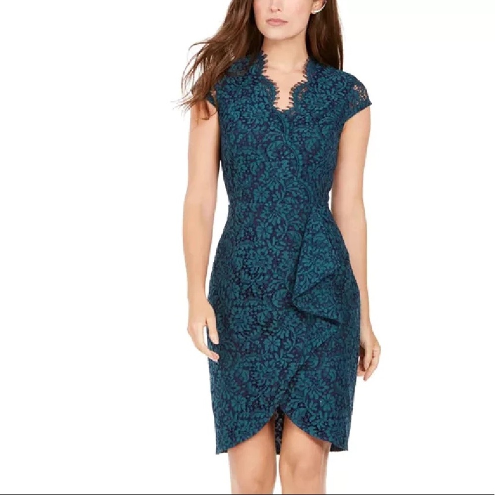 Vince Camuto Two Tone Lace Ruffle Dress